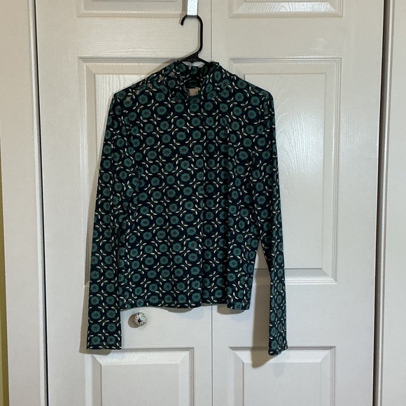 Anthropologie Maeve Floral Blue and Green Top turtleneck - Picture 3 of 8